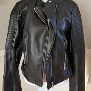 Zara Faux Leather Quilted Moto Biker Jacket Black